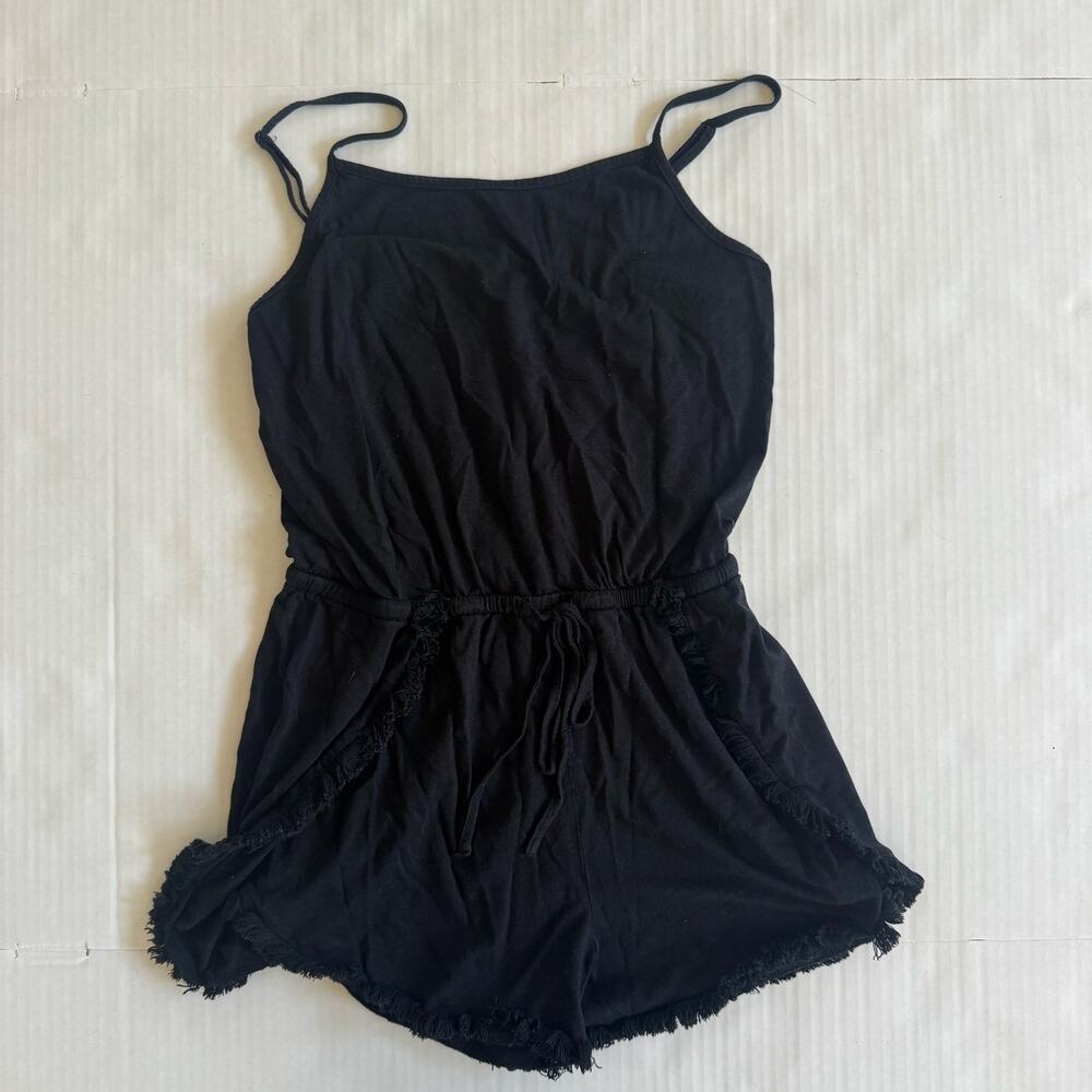 lulus medium black romper jumper shorts adjustable strap basics summer